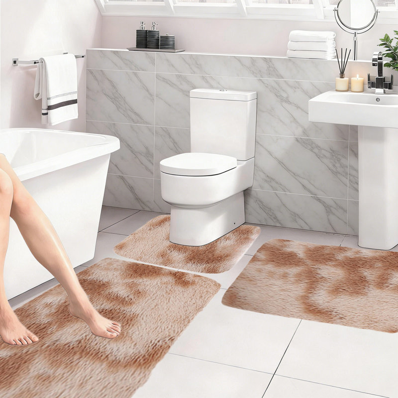 Ensemble de 3 tapis de salle de bain d'hiver de grande taille pour 3 pièces de tapis de bain de couleurs mélangées à absorption d'eau douce et antidérapante