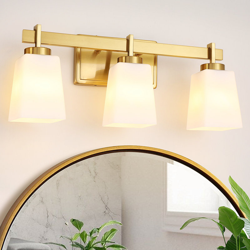 Luminaire de salle de bain certifié ETL avec abat-jour en verre laiteux, luminaire de salle de bain moderne , 3, Or brossé