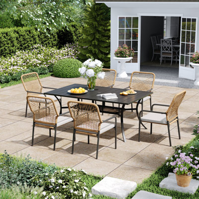 6-Person Rectangular Outdoor Patio Dining Set With Stackable Armchair