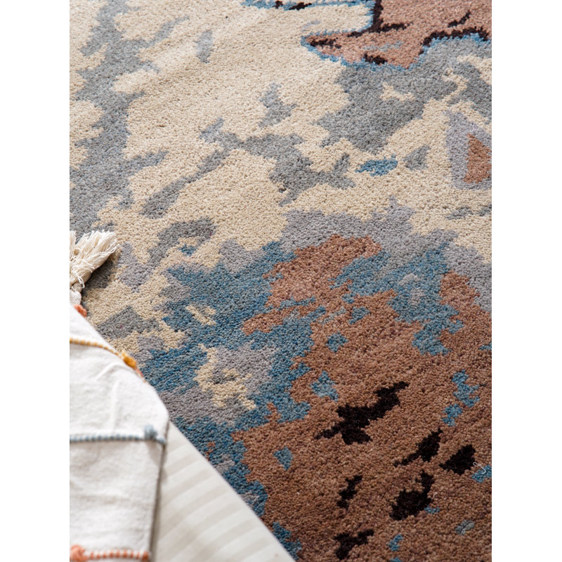 Tapis d'intérieur multicolore en laine noué à la main, Rectangle de 5 pi x 8 pi