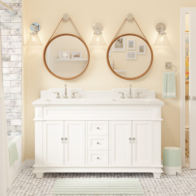 Ensemble de meuble-lavabo double 60 po Ensa, Blanc, Quartz