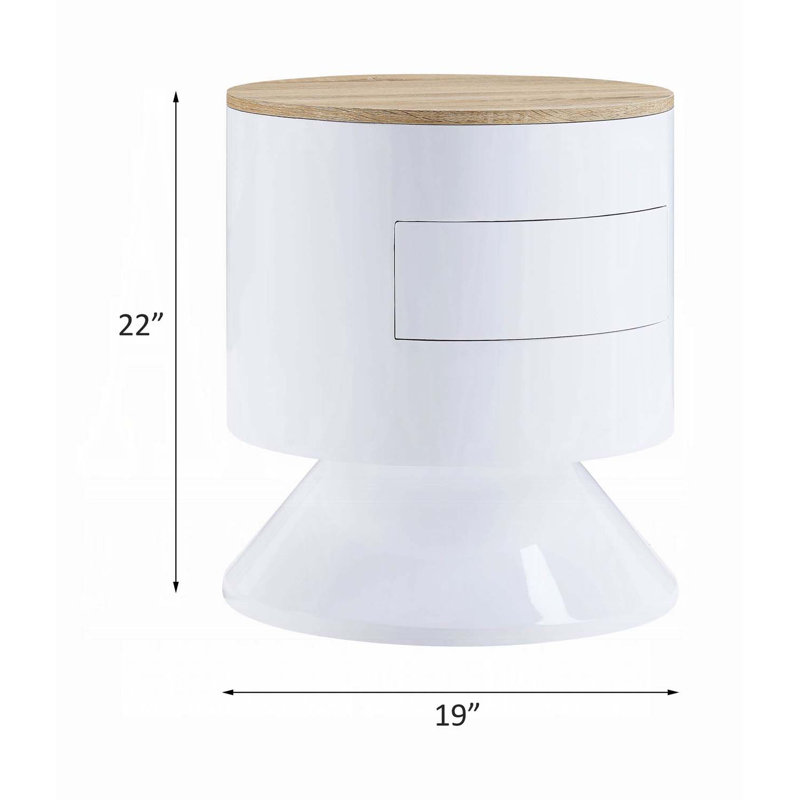 Table d'appoint Otith Drum, finition blanche ultrabrillante