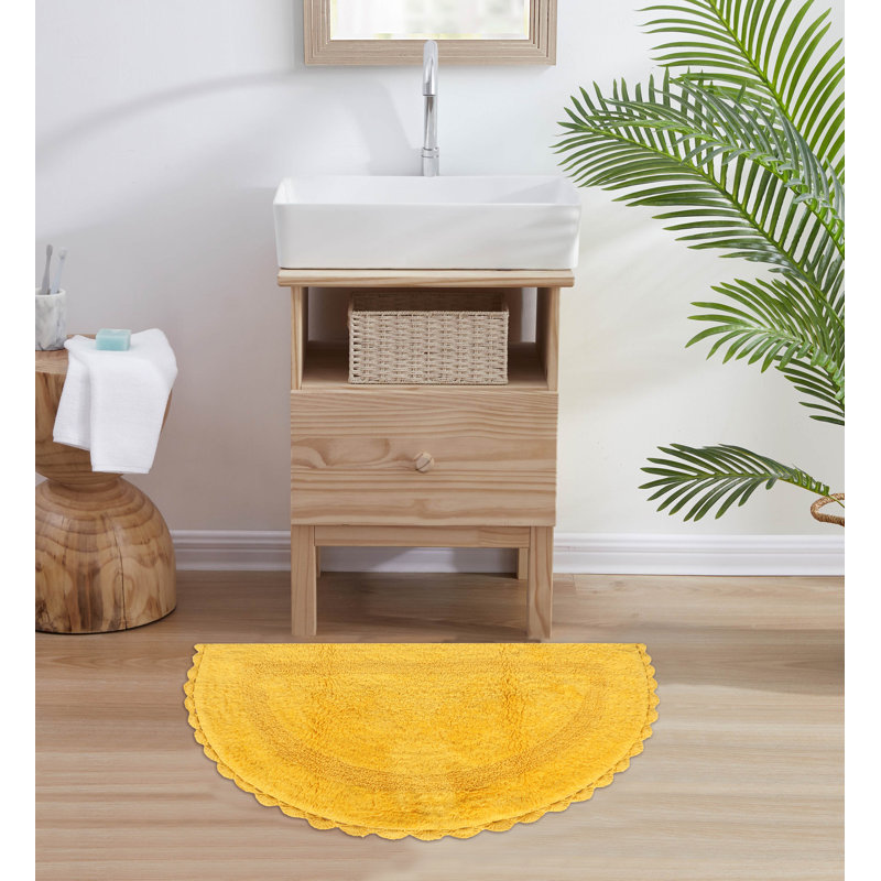 Tapis de bain demi-cercle en dentelle crochetée, Jaune