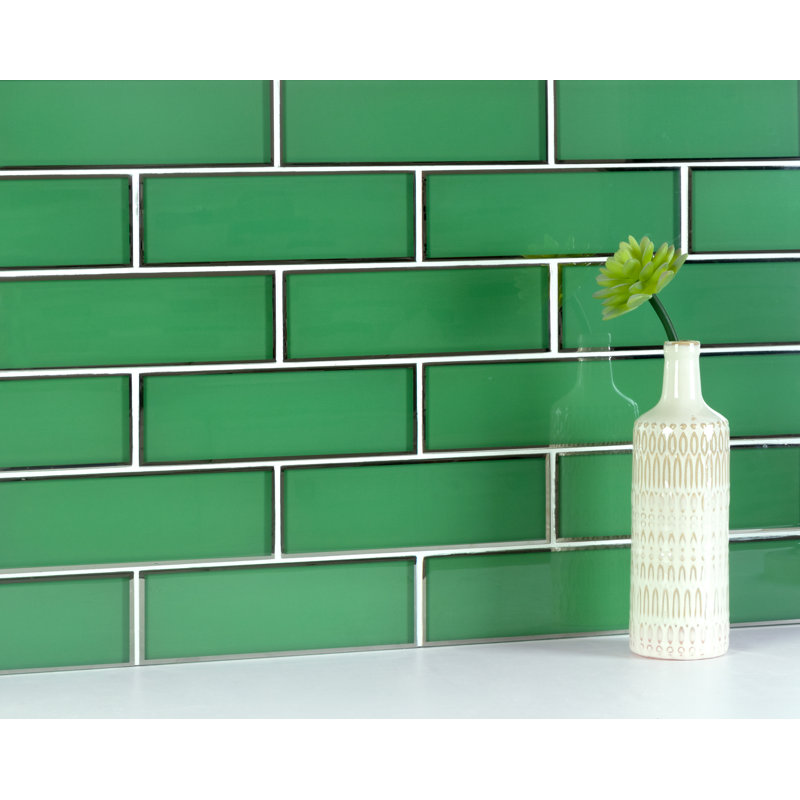Artista 3" x 9" Glass Subway Tile, Emerald Green