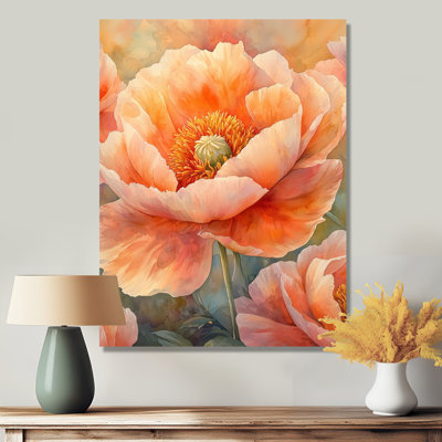 Golden pivoine II - reproduction d'art traditionnelle en métal, coquelicots en métal