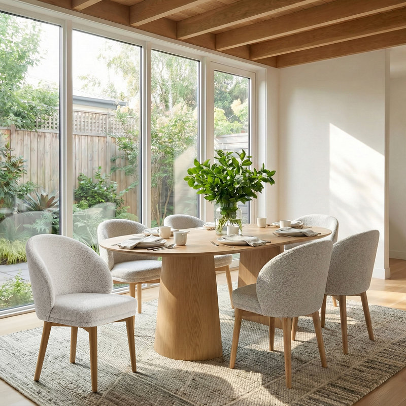 Ensemble de salle à manger rond à ovale de 46 à 83 po avec fauteuils demi-tonneau rembourrés, 7 pièces : table, 6 chaises