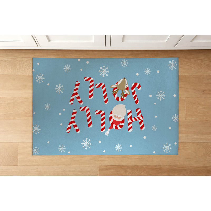 Tapis de cuisine Holly Jolly, Bleu, Rectangulaire 3 pi x 5 pi