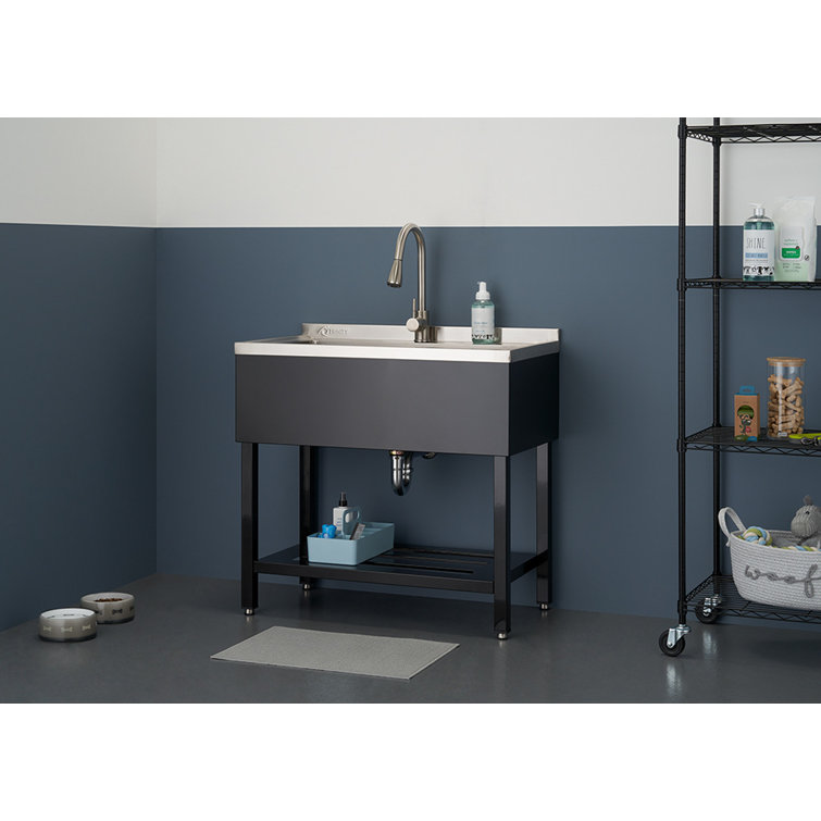 TRINITY 16-Gauge Stainless Steel Freestanding Utility Sink with Pull-Out Faucet