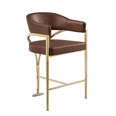 Leathaire Barstool With Matte Chrome Frame by Orren Ellis