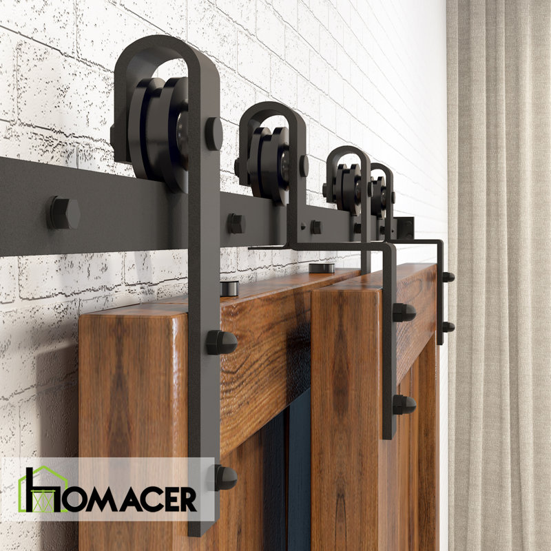 Black Rustic Classic Design Single Track Bypass Two Door Hardware Kit( Door Not Included), 120"