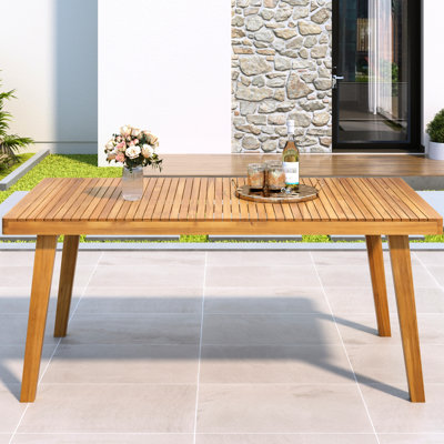 Outdoor Dining Table Made Of 69" Wood, 300 Lbs Weight Capacity, Slatted Top For Water Disposal, Natural Colour To Blend With Wood Load, Top, Colour, Suitable Patio And Garden Gatherings, Easy Surface