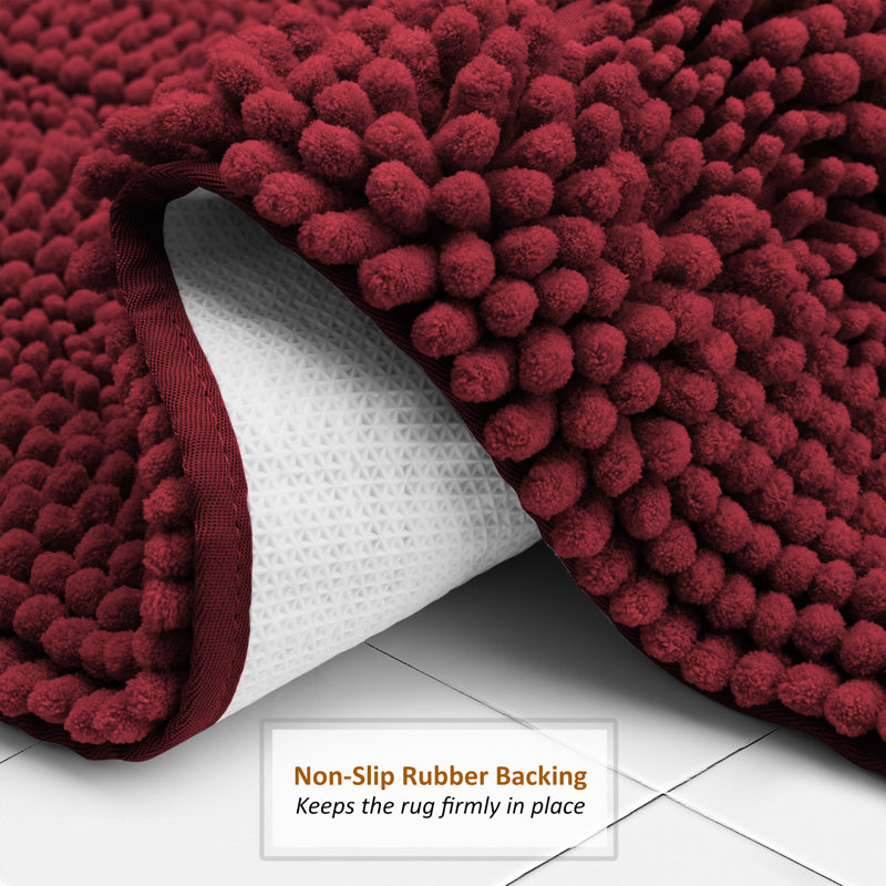 Clara Red Microfiber Chenille Plush Bath Rug