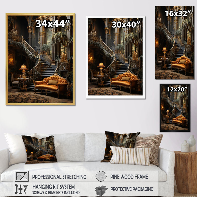 Château royal yukano, refuge riche II - impression, H 20 po x l 12 po x P 1 po, Cadre flottant doré