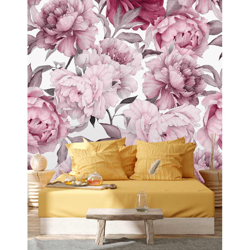 Murale 4 pièces Kylertown Peony, Blanc, L 8,33 pi x l 100 po