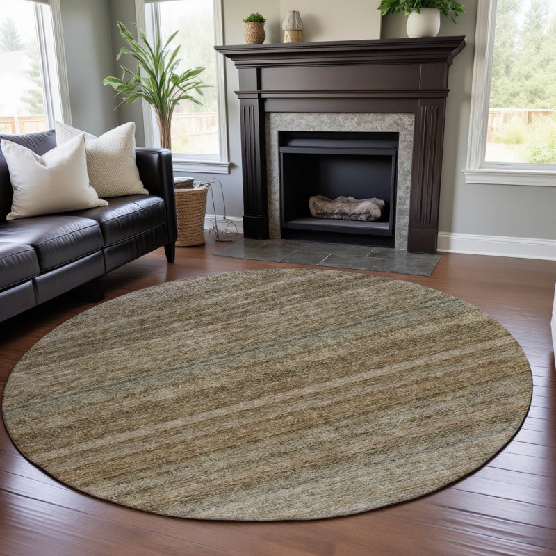Premium Machine Washable Melvin AMF1167 Stripes Rug, Round 8'