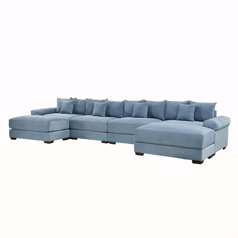 Canapé modulaire surdimensionné en U 170 po Cloud, 34" H x 167" W x 33" D, Velours côtelé bleu