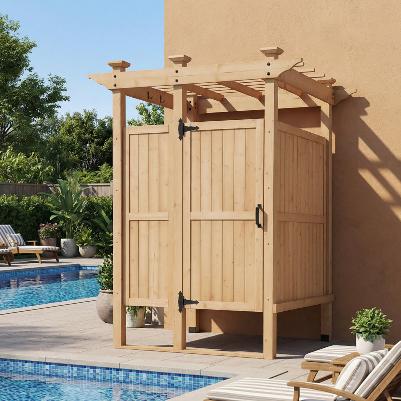 Cabine de douche d'extérieur en bois de cèdre avec porte verrouillable H 84 po x l 66 po x P 66 po - écran d'intimité en bois naturel pour piscine de jardin