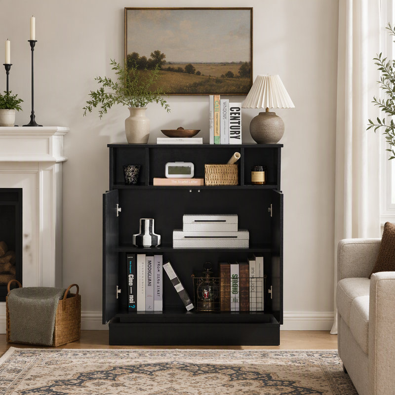 Buffet de style champêtre à panneaux cannelés avec rangement, étagère réglable, meuble télé avec passe-câbles, meuble de rangement d'appoint moderne et vintage pour entrée, couloir, cuisine, salon