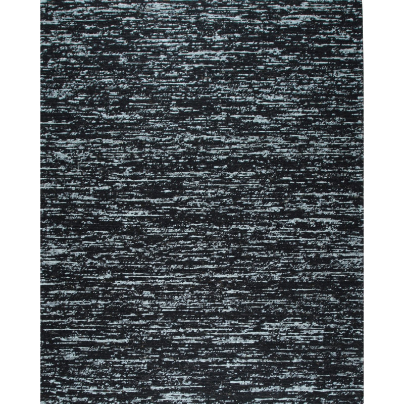 Black Flat Weave Wool Striated Texture Geometric Modern Contemporary Carpet Rug, 8' x 10'