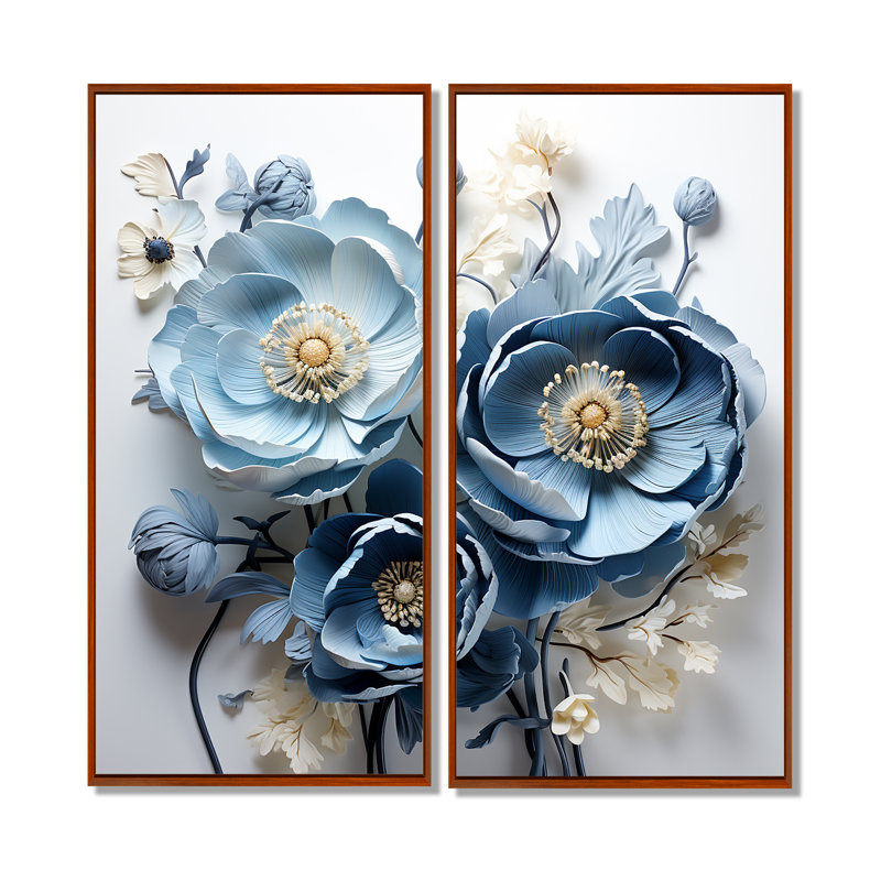 Ranunculus Bouquet VI - Blue Canvas Prints, 40" H x 40" W, Brown, Framed Print without Mat