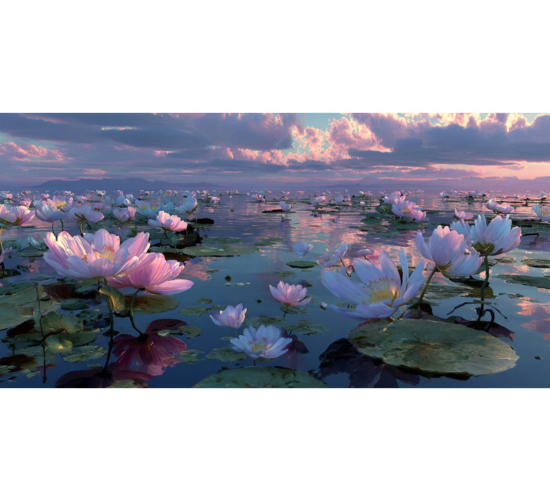 «Lotus Evening Calm», art mural sur toile tendue, H 27,5 po x l 55 po x P 1,5 po