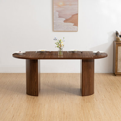 70.8" Oval Dining Table For 4 6 Person Kitchen Table With Semi-Cylindrical Legs Base Large Modern Farmhouse Wooden Dinner Tables For Kitchen Dining Living Room Walnut