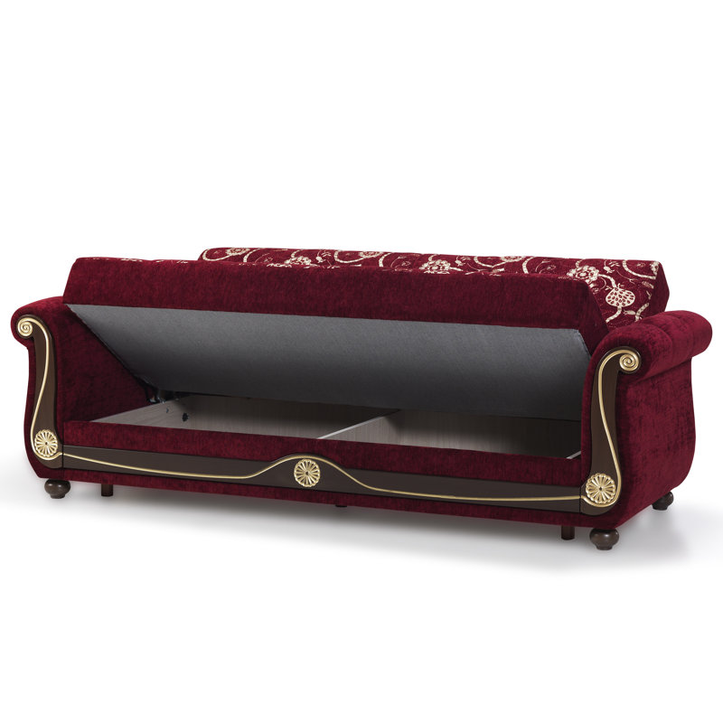 Burgundy Twin Fabric Sofa Bed with Hidden Storage