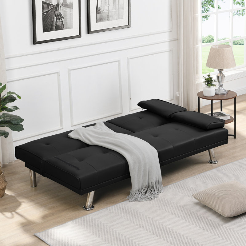 Canapé-lit Deantwan, Similicuir noir, H 28,3 po x l 66 po x P 31,7 po