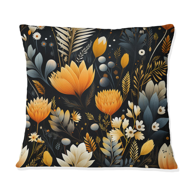 Nature Inspired Wanderer Boho Pattern I - Floral Polyester Throw Pillow, 18"H x 18"W