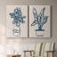 Croquis de plantes bleu marine I - Toile tendue avec châssis de qualité supérieure - Prêt à être accroché