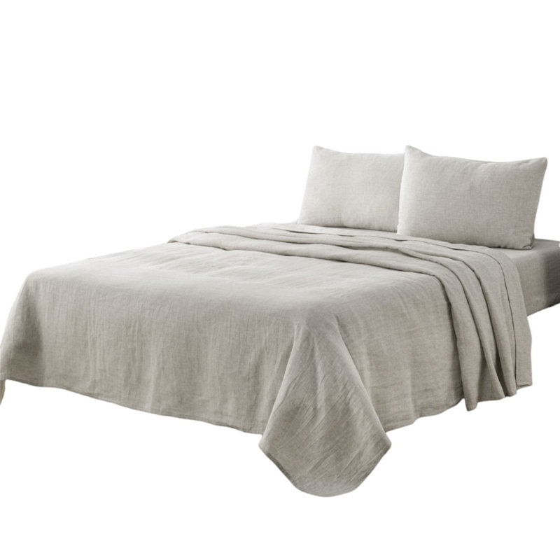 Four Piece Light Gray Linen Sheet Set, Queen Sheet Set