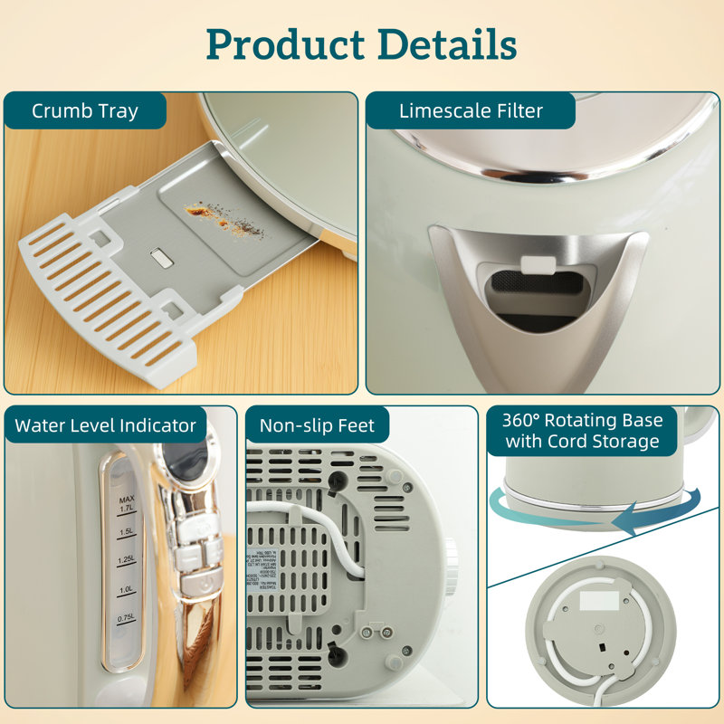 Kettle and Toaster Set, Grey/Silver