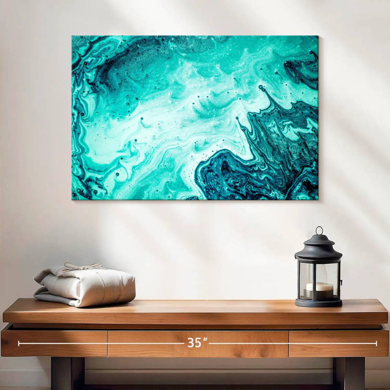Aamarine abstrait aigue-marine de luxe, H 16 po x l 24 po