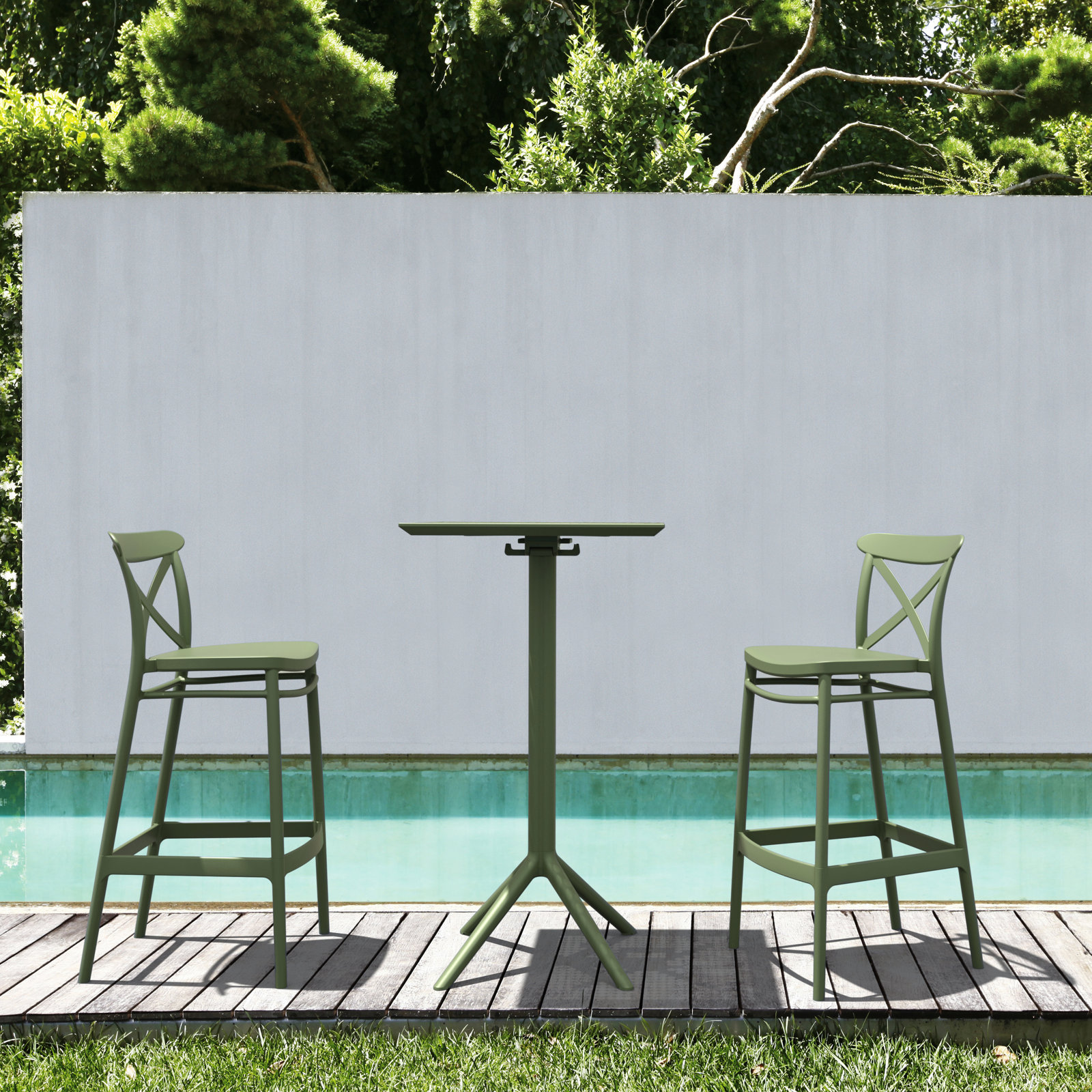 Bijou Outdoor Bar Stool, Olive Green, Bar Stool (29.5" Seat Height)