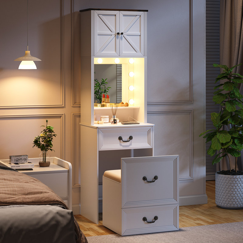 Dressing Table with Mirror, White