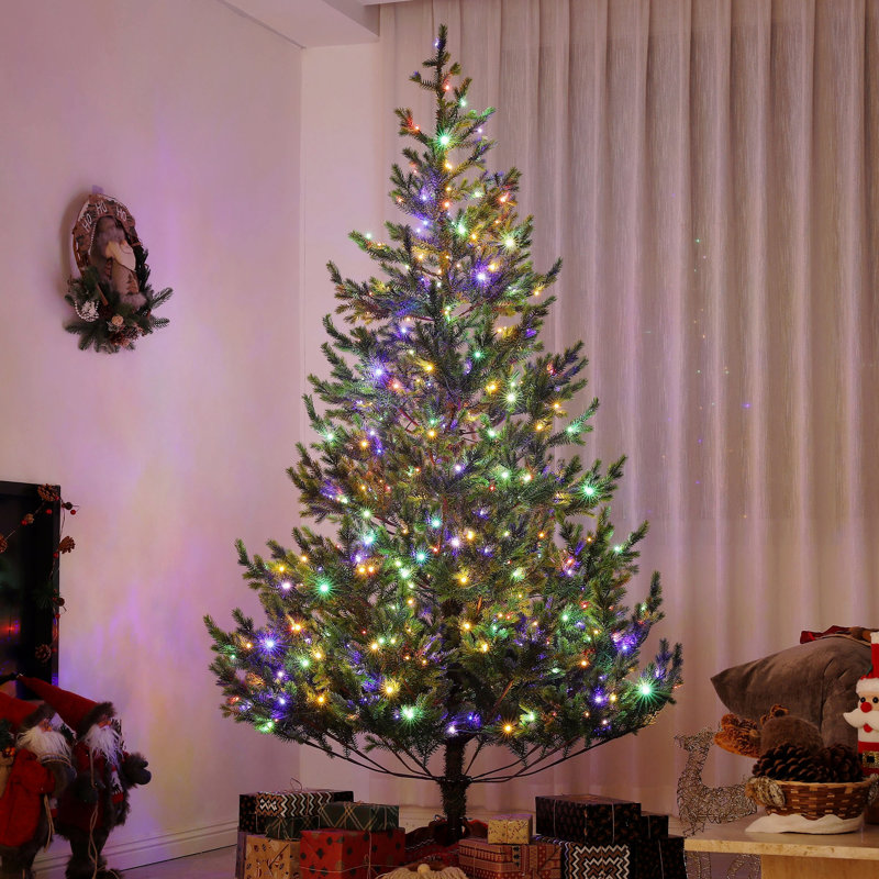Arbre de Noël artificiel 7 pi, cèdre réaliste clairsemé avec lumières DEL bicolores et 2931 pointes, assemblage facile, arbre de Noël à charnières