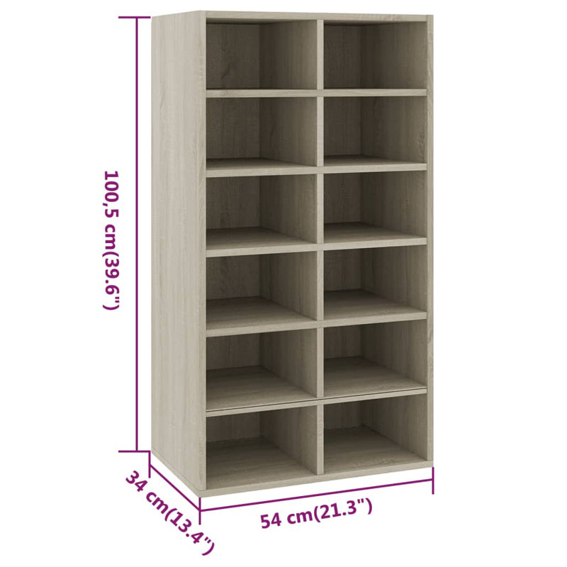 Range-chaussures avec compartiments Range-chaussures, Chêne sonoma, 12 tablettes (H 39,6 po x l 21,3 po x P 13,4 po)
