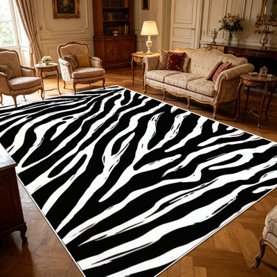 1PC Black White Zebra Print Stripe Pattern area rugs, Soft and Comfortable, easy-to-maintain, machine washable Indoor floor mat, suitable for living room, bedroom, dining room, entryway, backyard patio, front porch, home hallway, sunroom, Home Decor,