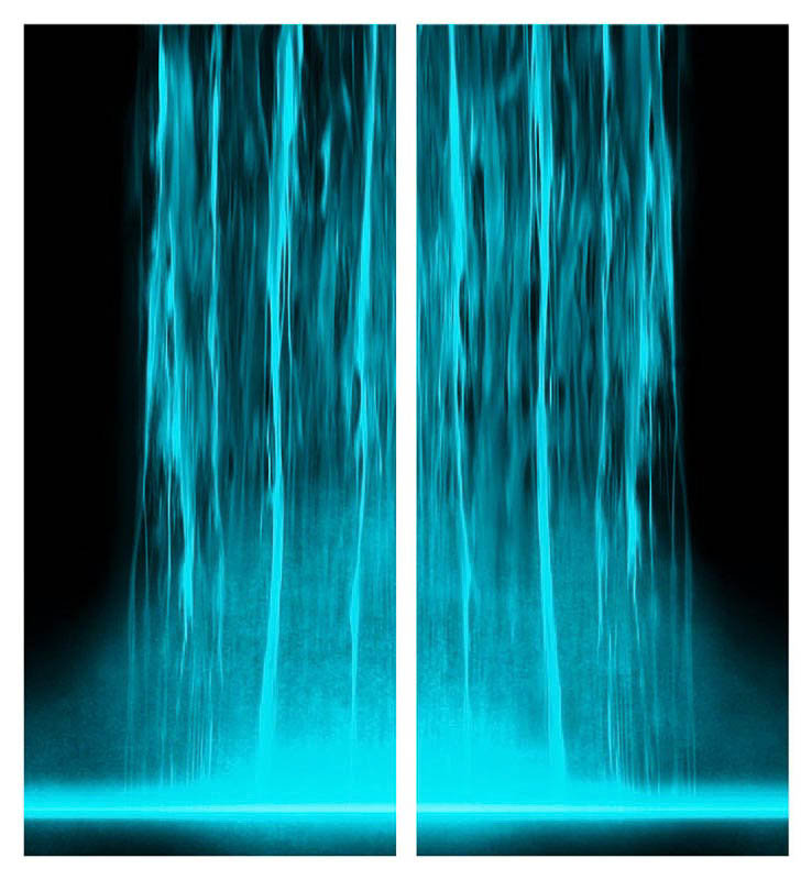 « cascade diptych », impression sur toile en bleu/noir, H 75 po x l 56 po