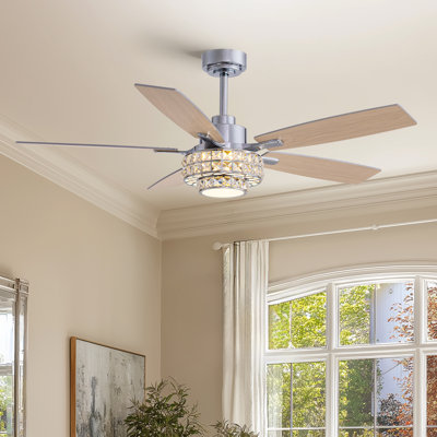 Ventilateur de plafond en cristal 52 pouces avec lumière et télécommande Chrome