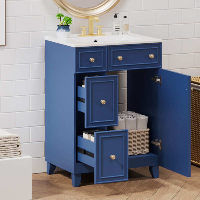 Armoire de meuble-lavabo 24 po avec lavabo en céramique, Bleu
