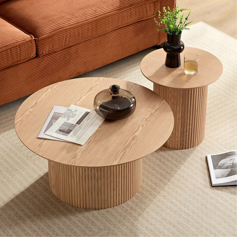 Petite table d'appoint 17,71 pouces ronde cannelée circulaire pour salon Mid-Century