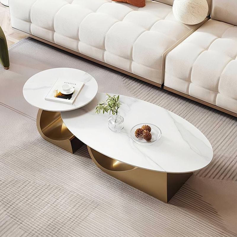 Ensemble de tables basses luxueuses de style italien, H 17,7 po x L 51,2 po x l 27,6 po, Doré