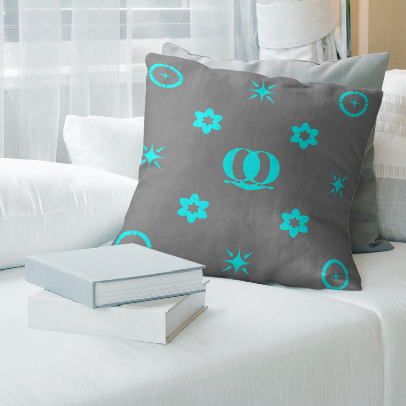 Coussin en polyester filé personnalisable 2 caractères de luxe Q Khieu Luxury, Gris / bleu sarcelle, Oui