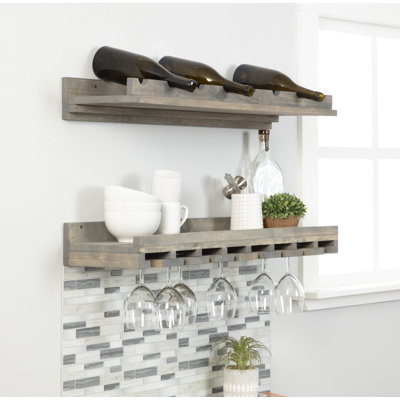 Blende Solid Wood Wall Mounted Wine Bottle & Glass Rack