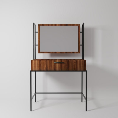 Table de maquillage élégante avec pieds en métal thermolaqué électrostatique, finition noyer, 47,2 po x 63,0 po x 15,7 po | Panneau de particules 100% enduit de mélamine, durable et élégant, parfait pour les meubles-lavabos modernes et les vestiaires