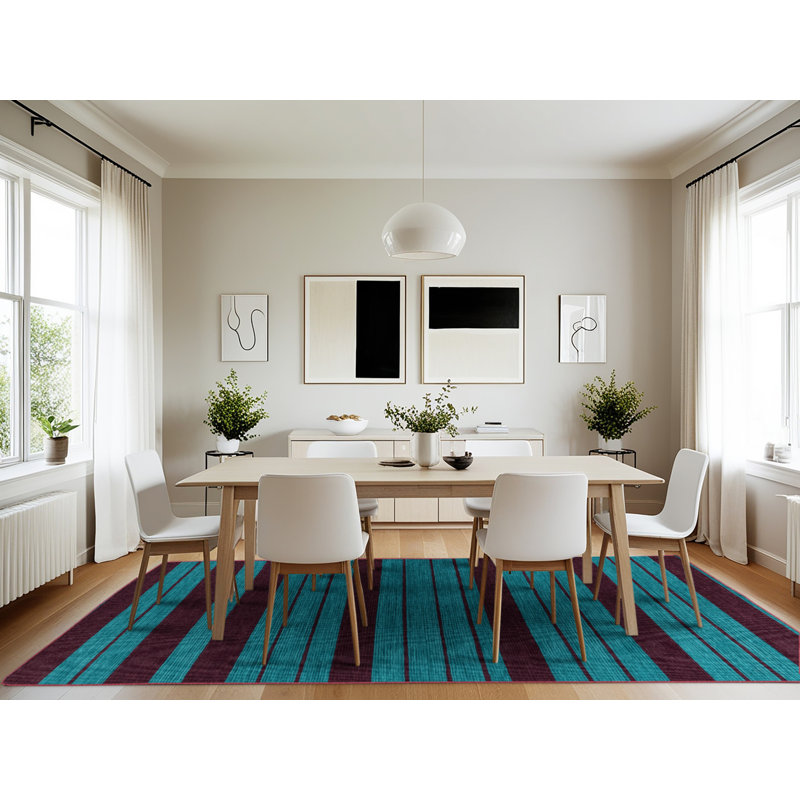 Machine Washable Horizontal Stripes Red Area Rug, Rectangle 7' x 10'