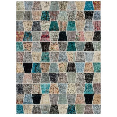 One-of-a-Kind Andreous Hand-Knotted 2010s Patchwork Gray/Blue/Black 5'10"" x 7'11"" Wool Area Rug -  Isabelline, E30F58AD1C1D4AE58153216EFC25DC25