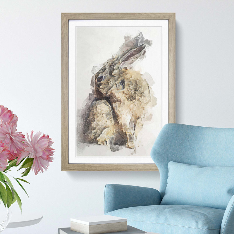 Brown Rabbit in Abstract - Picture Frame Painting Print, Oak Framed, 36cm H x 27cm W x 2cm D