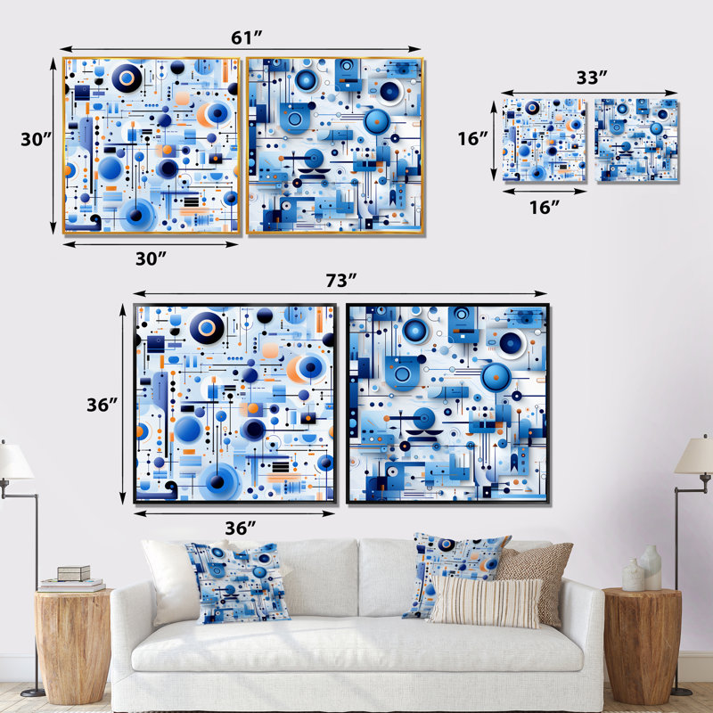Ensemble de salon mural Crescentina - formes abstraites, ensemble de 2, Toile tendue, H 16 po x l 33 po x P 1 po